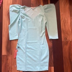 Teal pastel super stretchy puffy sleeve dress
